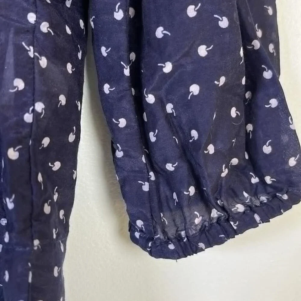 J Crew Cotton-Silk Womans XS Long Sleeve Cherry Top Coquette Cottage BusinessGir